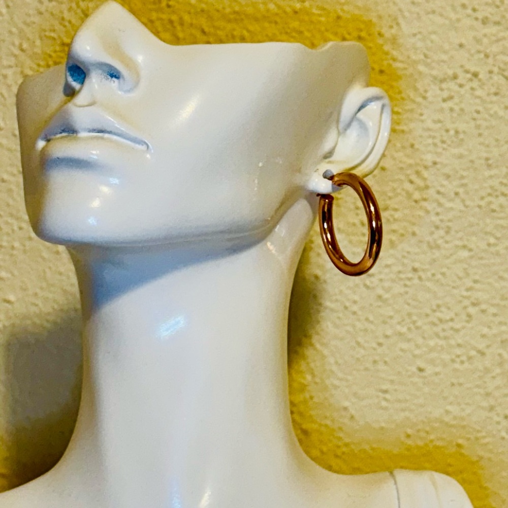 18k ROSE GOLD Plated 925 Sterling Silver Hollow Hoop Earrings